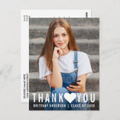 モダンでおしゃれな卒業式のお礼のハート ポストカード (正面/裏面)