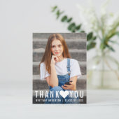 モダンでおしゃれな卒業式のお礼 ハート ポストカード (スタンド正面)