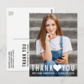 モダンでおしゃれな卒業式のお礼 ハート ポストカード (正面/裏面)