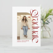 モダンでおしゃれな卒業生の赤い写真付き卒業発表 招待状 (スタンド正面)