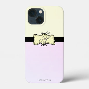 モダンでおしゃれな女の子のストライプ 黄色とピンク iPhone 13 MINIケース