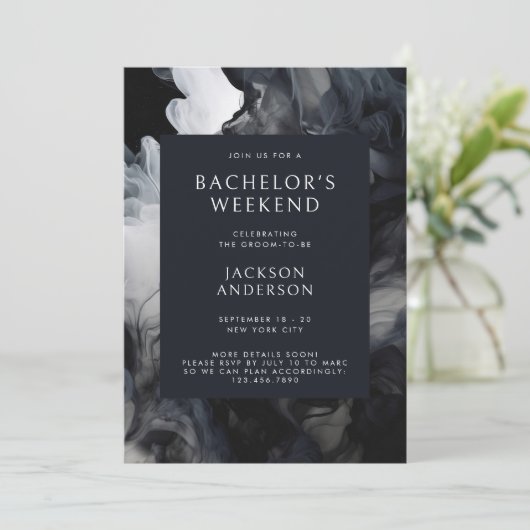 モダンでおしゃれな抽象的な独身パーティーの週末 招待状 (スタンド正面)