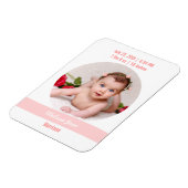 モダンでおしゃれな新生児女の子の写真付き誕生発表 マグネット (左側)