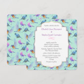 モダンでおしゃれな水彩の鳥のウェディング 招待状 (正面/裏面)