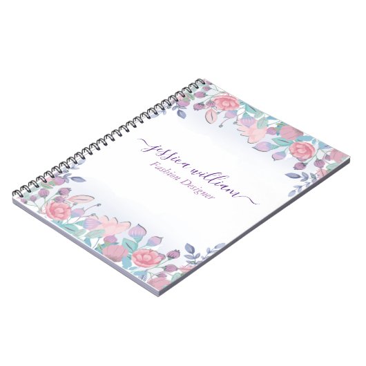 モダンでおしゃれな水彩ブルーのハイドランジアの花束 ノートブック (左側)