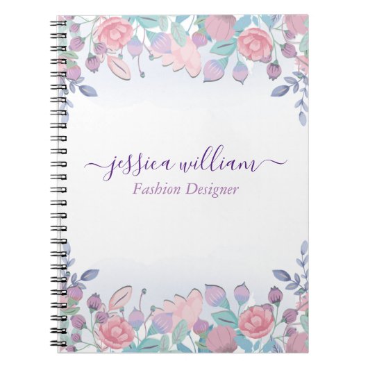 モダンでおしゃれな水彩ブルーのハイドランジアの花束 ノートブック (正面)