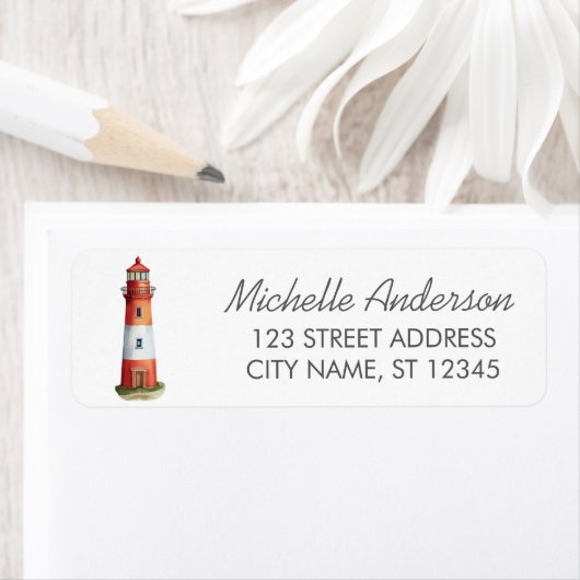 モダンでおしゃれな水彩画の航海灯台       ラベル (インサイチュ)