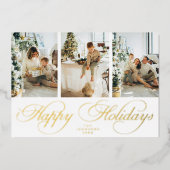 モダンでおしゃれな筆記体を使った3枚の写真コラージュ クリスマスカード 箔招待状 (正面)