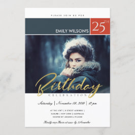 モダンでおしゃれな筆記体フォト あらゆる年齢の誕生日 招待状