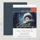 モダンでおしゃれな筆記体フォト 誕生日どんな年齢にも 招待状 (正面/裏面)