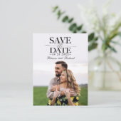 モダンでおしゃれな結婚式の事前お知らせフォト ポストカード (スタンド正面)