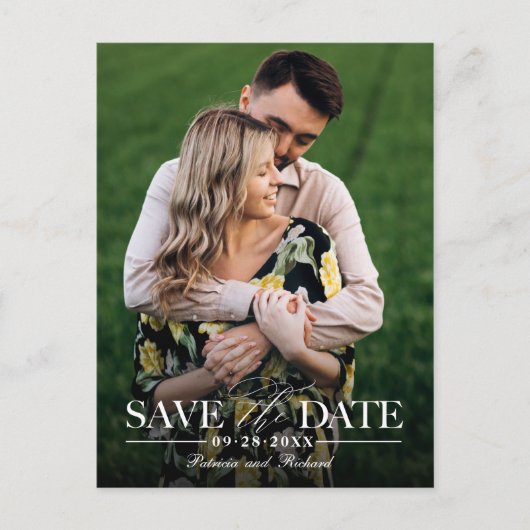 モダンでおしゃれな結婚式 Save The Date フォト ポストカード (正面)