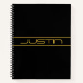 モダンでおしゃれな編集可能なゴールドテキストとラインストライプ ノートブック (正面)