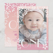 モダンでおしゃれな花の写真 1歳の誕生日 : さくら 招待状 (正面/裏面)
