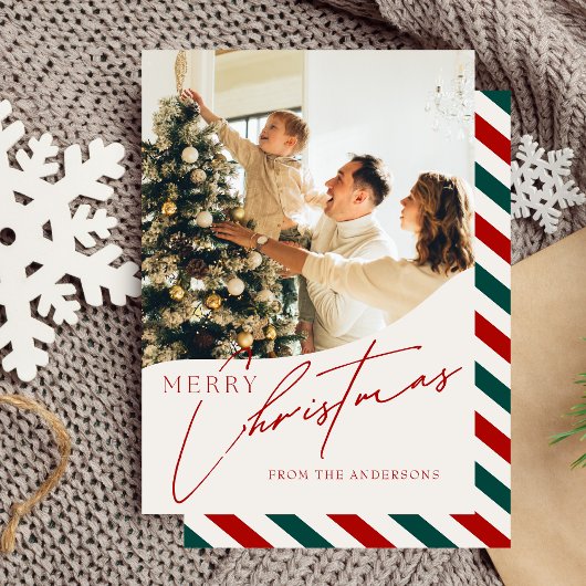 モダンでおしゃれな赤いクリスマス家族写真 シーズンカード