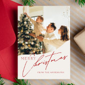モダンでおしゃれな赤いクリスマス家族写真 シーズンカード