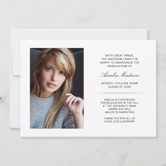 モダンでおしゃれな透明ハイテクフォト卒業証 案内状 (裏面)