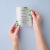 モダンでおしゃれな銀色のユーカリグリーンのウェディング招待状 チラシ (手)