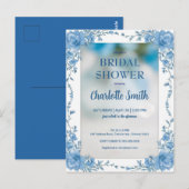 モダンでおしゃれな青いシノワズリーのウェディングシャワー ポストカード (正面/裏面)