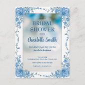 モダンでおしゃれな青いシノワズリーのウェディングシャワー ポストカード (正面)