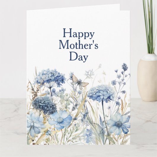 モダンでおしゃれな青い花の母の日のカード カード (正面)