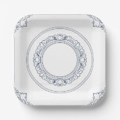 モダンでおしゃれな青と白の磁器 チャイナ風スタイル ペーパープレート (正面)