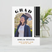 モダンでおしゃれな黒と白の卒業写真 卒業式 招待状 (スタンド正面)