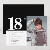 モダンでおしゃれな18歳の誕生日招待状 写真入り ブラック 招待状 (正面/裏面)
