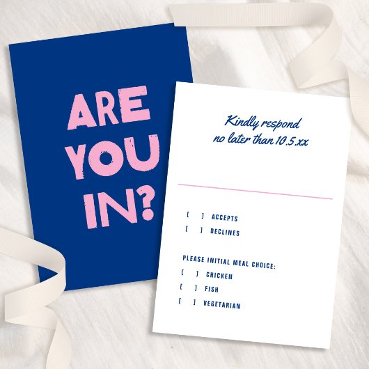 モダンでおしゃれな タイプ ファンキー カラフル ブルー ピンク ウェディング 出欠カード