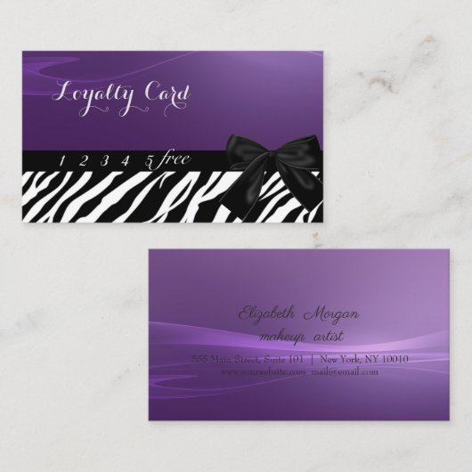 モダンでおしゃれな、リボン付き、ゼブラ柄のロイヤリティカード ロイヤリティカード (正面/裏面)