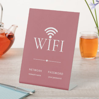 モダンでおしゃれなWiFiネットワークパスワードサイン ダスティレッド 台座サイン