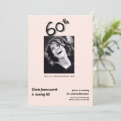 モダンでおもしろい薄ピンクの写真入り60歳の誕生日 招待状 (スタンド正面)