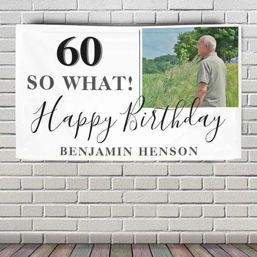 モダンでおもしろい60歳 何だって? 60歳の誕生日パーティーの写真 横断幕