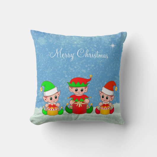 モダンでおもしろ可愛いクリスマスエルフの仲間たち クッション (正面)