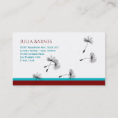 モダンでお洒落で赤いティール（緑がかった色）の黒のタンポポ 名刺 (裏面)