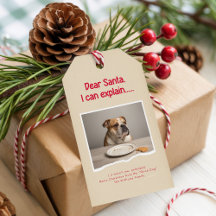 モダンでお茶目な犬の写真を使ったクリスマスギフトタグ