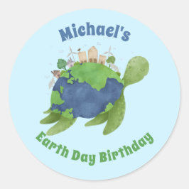 モダンでかわいいアースデイ・ウミガメの誕生日パーティー ラウンドシール