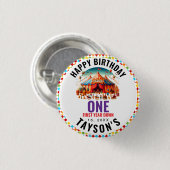 モダンでかわいいサーカス・カーニバル1歳の誕生日 缶バッジ (正面&裏面)