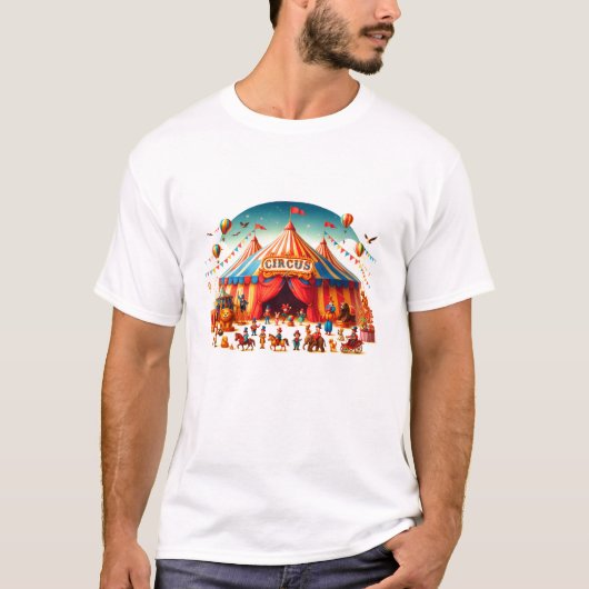 モダンでかわいいサーカス・カーニバル1歳の誕生日 Tシャツ (正面)