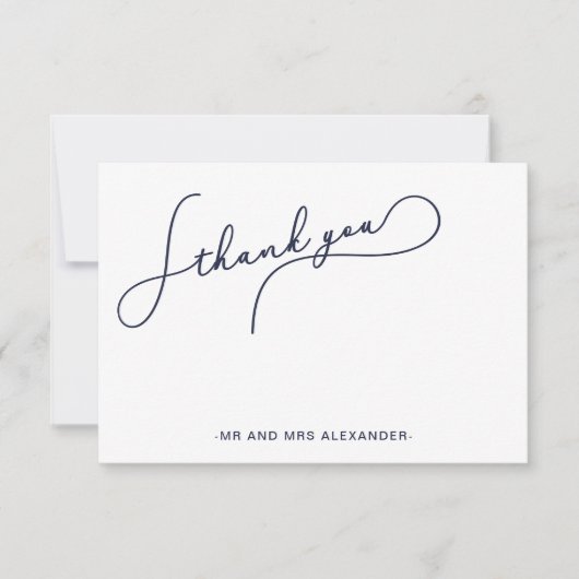 モダンでかわいいスクリプトブルーとフェイクゴールドのサンキュー サンキューカード (正面)
