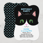 モダンでかわいいタキシード猫の男の子の誕生日招待状 招待状 (正面/裏面)