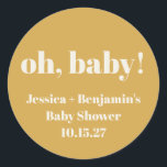 モダンでかわいいダスティイエロー ベビーシャワー カスタムネーム ラウンドシール<br><div class="desc">モダンでかわいいダスティイエロー ベビーシャワー カスタムネーム クラシック ラウンド ステッカー</div>