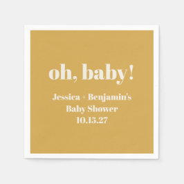 モダンでかわいいダスティーイエローのベビーシャワー カスタムネーム スタンダードカクテルナプキン