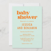 モダンでかわいいミントグリーンオレンジのベビーシャワー 招待状 (正面)
