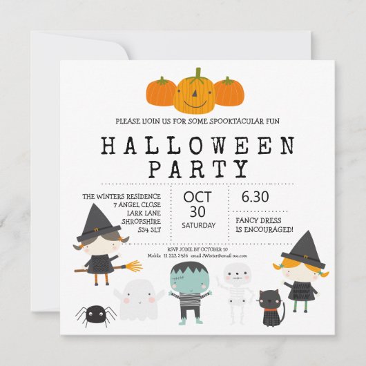 モダンでかわいい楽しい家族のハロウィンパーティー招待状 招待状 (正面)