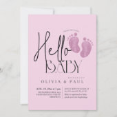 モダンでかわいい フット グリッター ベビーガール シャワー 招待状 (正面)