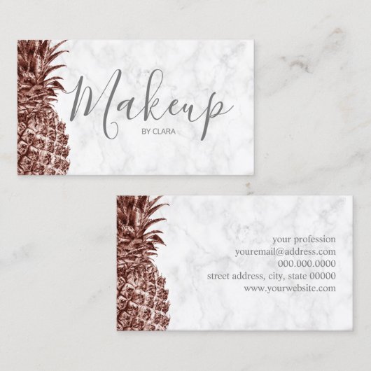 モダンでかわいらしいばら色の金ゴールドのパイナップルメーキャップアーティスト 名刺 (正面/裏面)