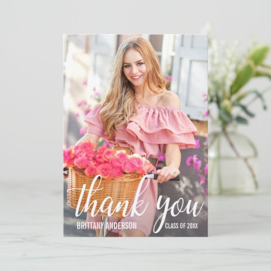 モダンでかわいらしい卒業は写真カード感謝していしています 案内状 (スタンド正面)