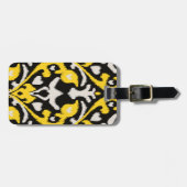 モダンではっきりしたで黒く黄色いイカットの種族パターン ラゲッジタグ (正面横)