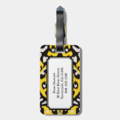 モダンではっきりしたで黒く黄色いイカットの種族パターン ラゲッジタグ (裏面縦)